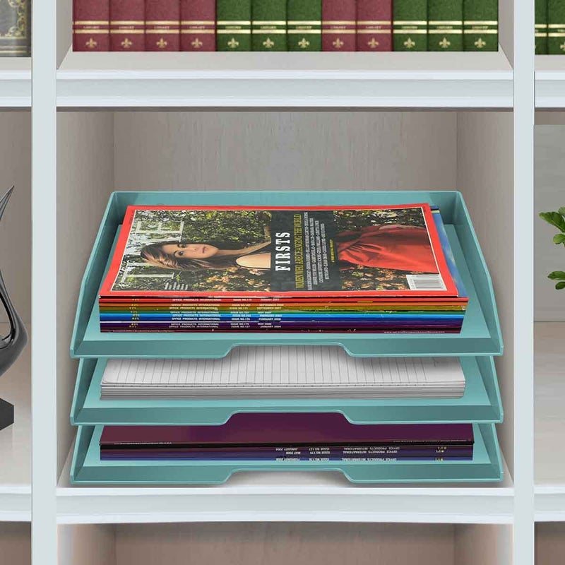Acrimet Stackable Letter Tray 3 Tier Side Load, Plastic, Desktop File Organizer (Solid Green Color) - Image 3